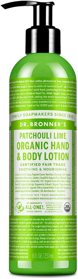 11 Migliori creme corpo idratanti per pelle secca: Guida Essenziale 14 Dr Bronners Locion de lima organica de pachuli